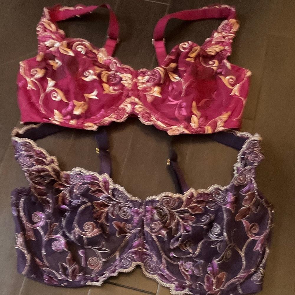 Soma Floral Embroidered Bras - Pink and Purple